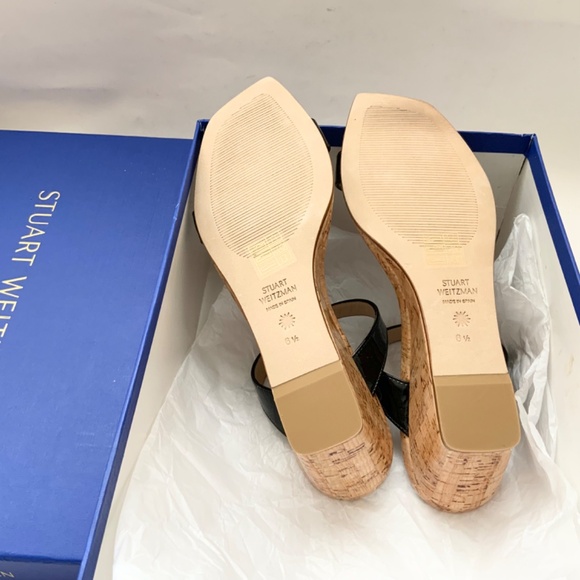 Stuart Weitzman Aleena 50 wedge Black patent leather sandals pumps mules 6.5 - Picture 8 of 13